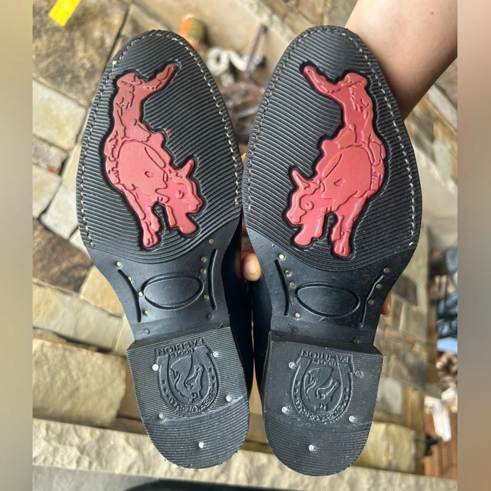 Cowboy kids black leather western Rodeo boots NWB Sz-21 (US‎ 2) locBB